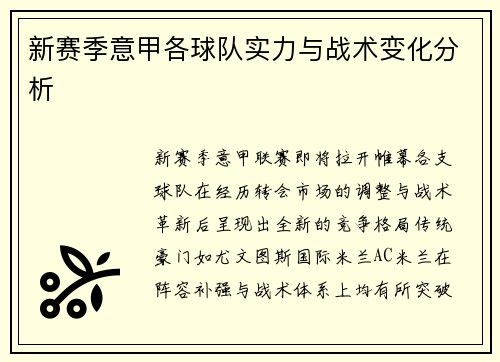 新赛季意甲各球队实力与战术变化分析